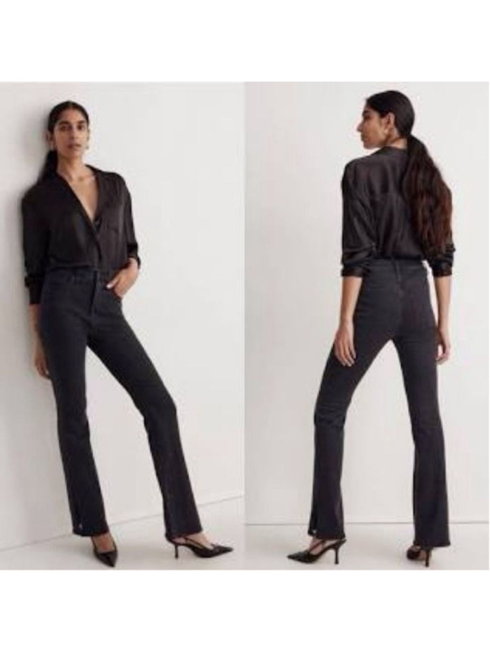 Madewell Roadtripper Skinny Flare Jeans Black Side Split Boot Bootcut 16 W - Picture 2 of 13